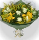 A bunch of white and yellow lilies and roses for delivery in the Hazendal area